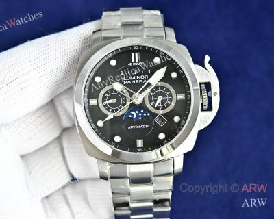 High Quality Replica PANERAI Luminor Silver Steel Strap Different Colors Face Dial Silver Stainless Steel Case Watch 44×12mm
